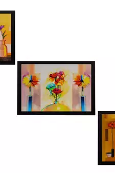 Set Of 3 Gorgeous Vase Flower Satin Matt Texture UV Art Painting