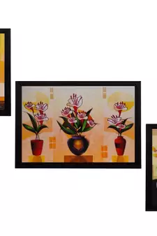 Set Of 3 Gorgeous Geometrical Flower Satin Matt Texture UV Art Painting