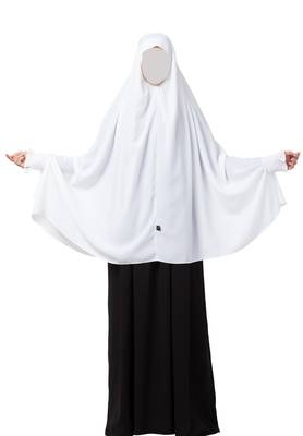 White Khimar Prayer Hijab With Sleeves  Made In Nida Matte Fabric 1