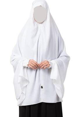 White Khimar Prayer Hijab With Sleeves  Made In Nida Matte Fabric 2