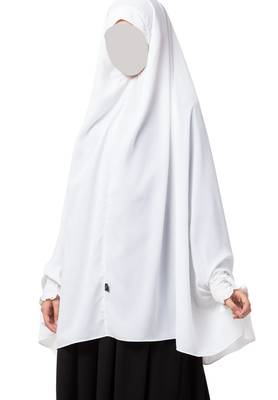 White Khimar Prayer Hijab With Sleeves  Made In Nida Matte Fabric 3