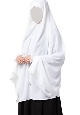 White Khimar Prayer Hijab With Sleeves  Made In Nida Matte Fabric 4