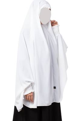 White Khimar Prayer Hijab With Sleeves  Made In Nida Matte Fabric 5