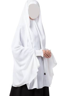 White Khimar Prayer Hijab With Sleeves  Made In Nida Matte Fabric 6