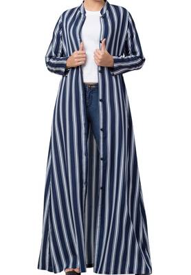 Crepe Long Abaya Like Dress In Stripes With Side Pockets 2