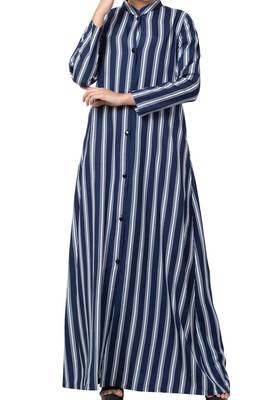 Crepe Long Abaya Like Dress In Stripes With Side Pockets 4