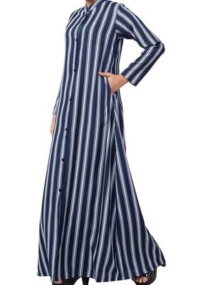 Crepe Long Abaya Like Dress In Stripes With Side Pockets 5