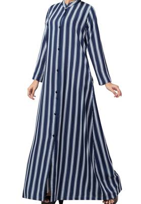 Crepe Long Abaya Like Dress In Stripes With Side Pockets 6