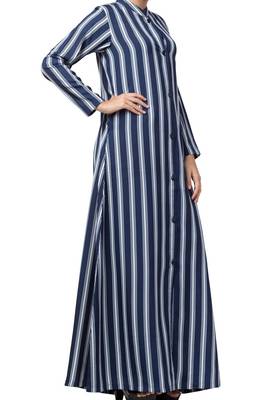 Crepe Long Abaya Like Dress In Stripes With Side Pockets 7