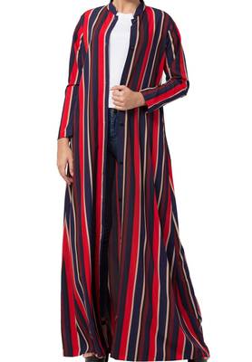 Crepe Long Abaya Like Dress In Stripes With Side Pockets 1