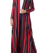 Crepe Long Abaya Like Dress In Stripes With Side Pockets