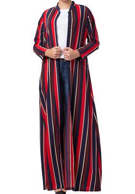 Crepe Long Abaya Like Dress In Stripes With Side Pockets 2