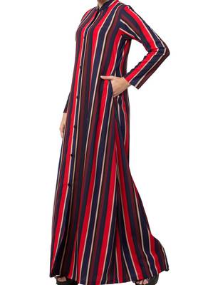 Crepe Long Abaya Like Dress In Stripes With Side Pockets 4