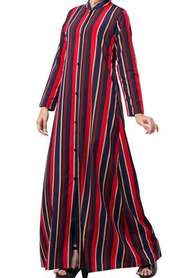 Crepe Long Abaya Like Dress In Stripes With Side Pockets 5