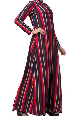 Crepe Long Abaya Like Dress In Stripes With Side Pockets 6