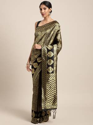 Black woven art silk saree with blouse 1