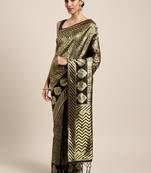 Black woven art silk saree with blouse
