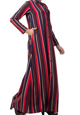 Crepe Long Abaya Like Dress In Stripes With Side Pockets 7
