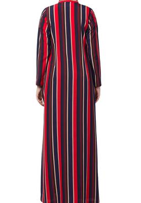 Crepe Long Abaya Like Dress In Stripes With Side Pockets 8