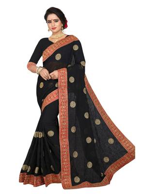 Black embroidered georgette saree with blouse 1