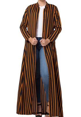 Crepe Long Abaya Like Dress In Stripes With Side Pockets 1