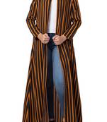 Crepe Long Abaya Like Dress In Stripes With Side Pockets