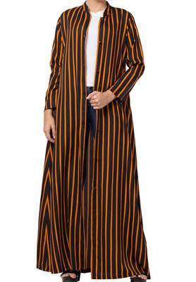 Crepe Long Abaya Like Dress In Stripes With Side Pockets 2