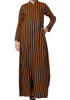 Crepe Long Abaya Like Dress In Stripes With Side Pockets 3