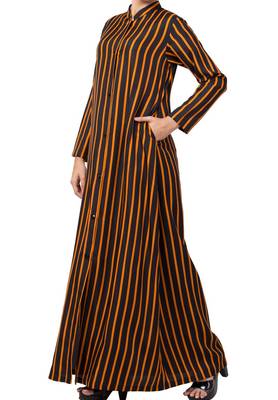 Crepe Long Abaya Like Dress In Stripes With Side Pockets 5