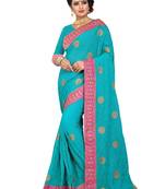 Blue embroidered georgette saree with blouse