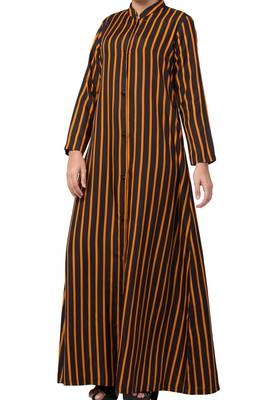 Crepe Long Abaya Like Dress In Stripes With Side Pockets 6