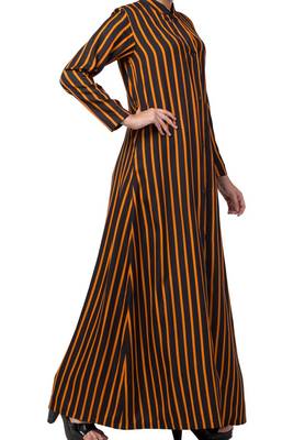 Crepe Long Abaya Like Dress In Stripes With Side Pockets 7