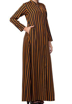 Crepe Long Abaya Like Dress In Stripes With Side Pockets 8