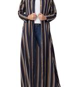 Crepe Long Abaya Like Dress In Stripes With Side Pockets