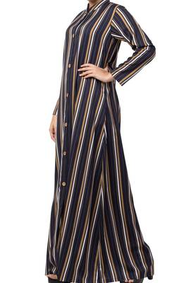 Crepe Long Abaya Like Dress In Stripes With Side Pockets 5