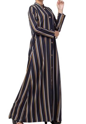 Crepe Long Abaya Like Dress In Stripes With Side Pockets 7