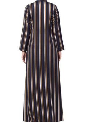 Crepe Long Abaya Like Dress In Stripes With Side Pockets 8