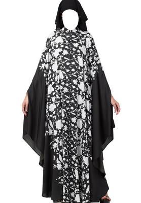 Crepe Black And White Printed Irani Kaftan 2