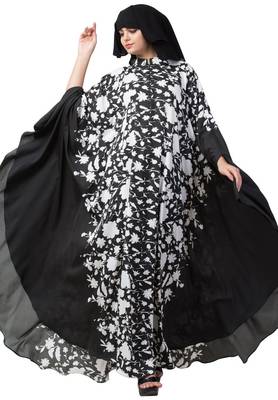 Crepe Black And White Printed Irani Kaftan 7