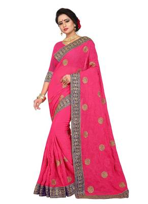 Dark pink embroidered georgette saree with blouse 1