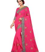Dark pink embroidered georgette saree with blouse