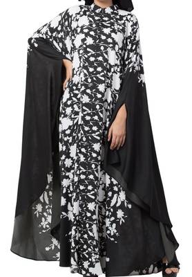Crepe Black And White Printed Irani Kaftan 8