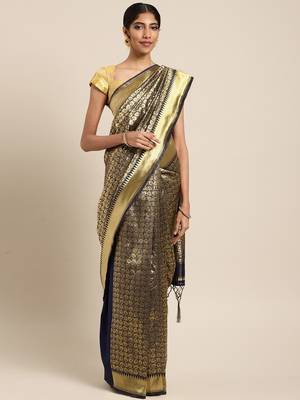 Golden woven art silk saree with blouse 1