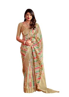 Golden woven art silk saree with blouse 1