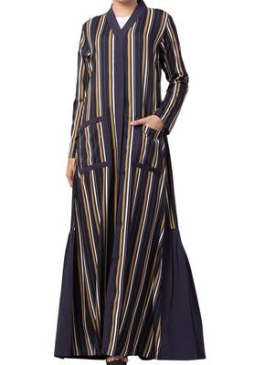 Long Dress With Front Pockets And Contrast Pleated Bottom Made In Crepe And Moss Fabric 3