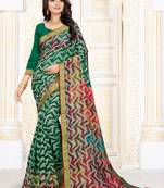 Green printed art silk saree with blouse