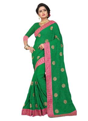 Green embroidered georgette saree with blouse 1