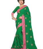 Green embroidered georgette saree with blouse