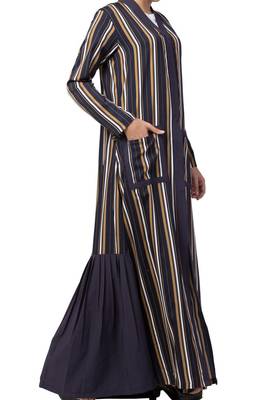 Long Dress With Front Pockets And Contrast Pleated Bottom Made In Crepe And Moss Fabric 6