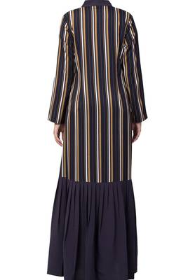 Long Dress With Front Pockets And Contrast Pleated Bottom Made In Crepe And Moss Fabric 7